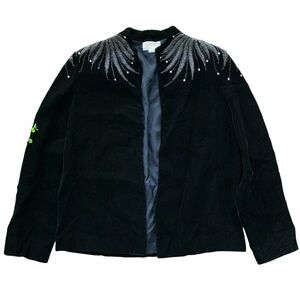 Vtg Victoria Royal Ltd Velvet Beaded Rhinestone Formal Jacket Black Silver Sz 10